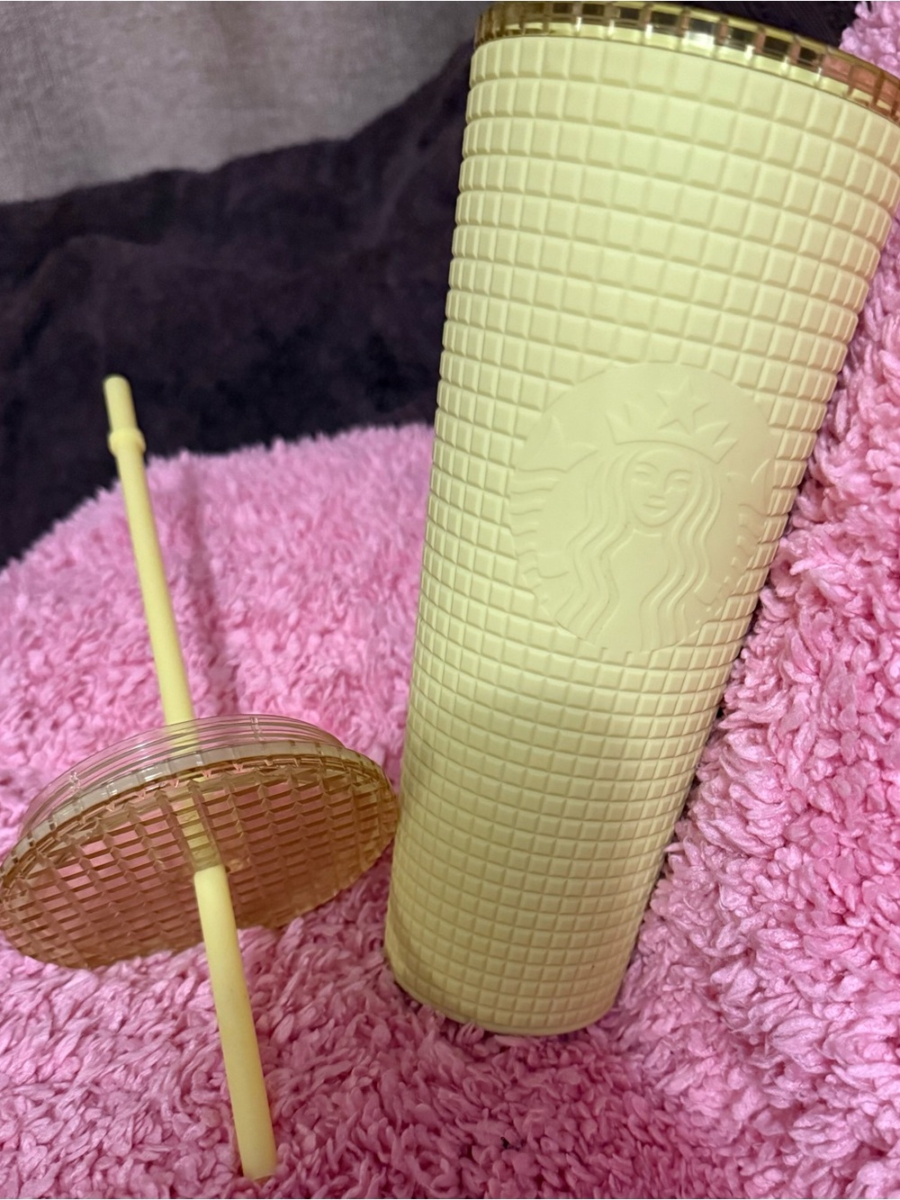 Starbucks Yellow soft Textured Tumbler with yellow Straw
